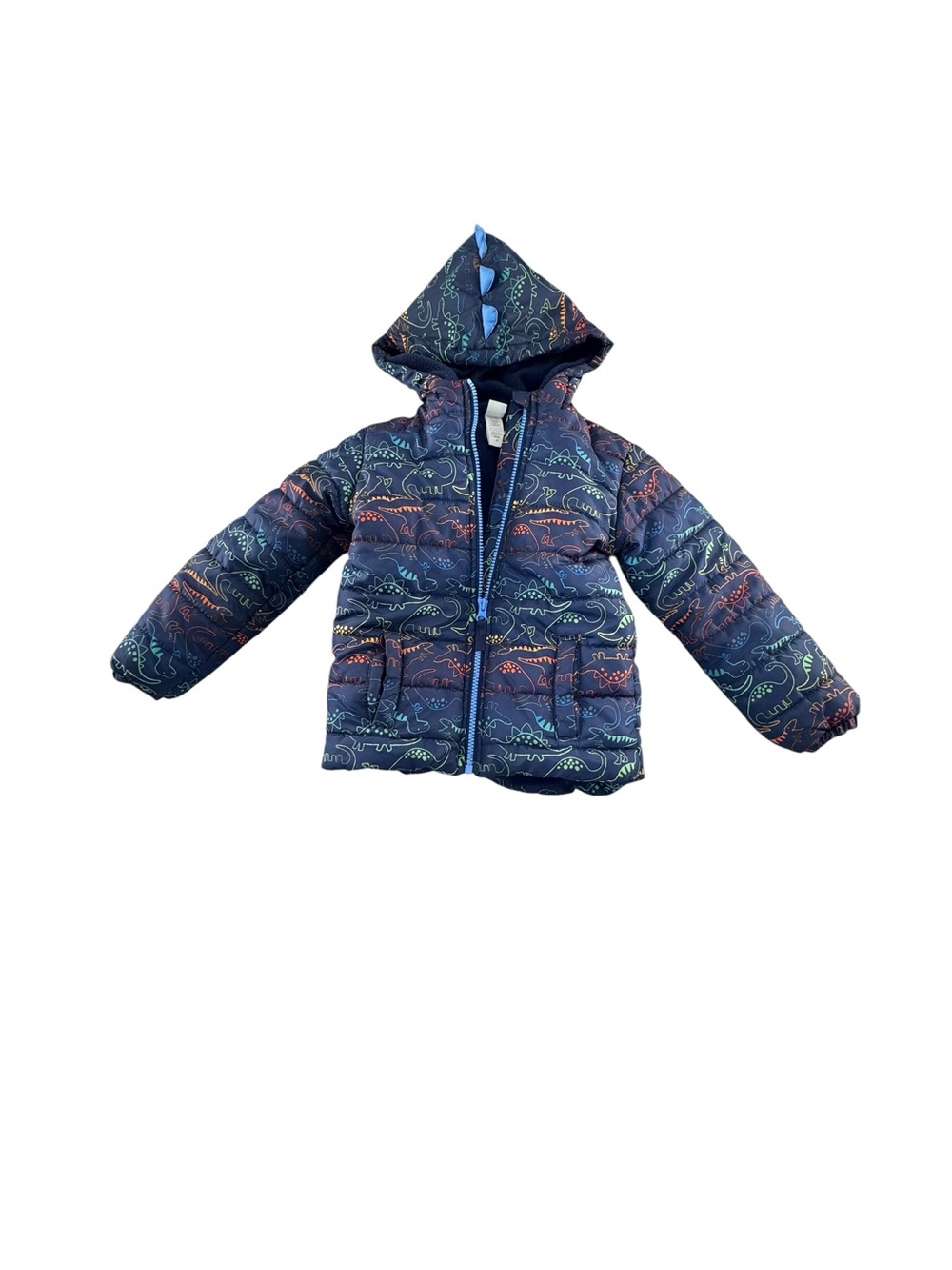 Little Me Navy Blue Dinosaur Print Hooded Puffer Jacket